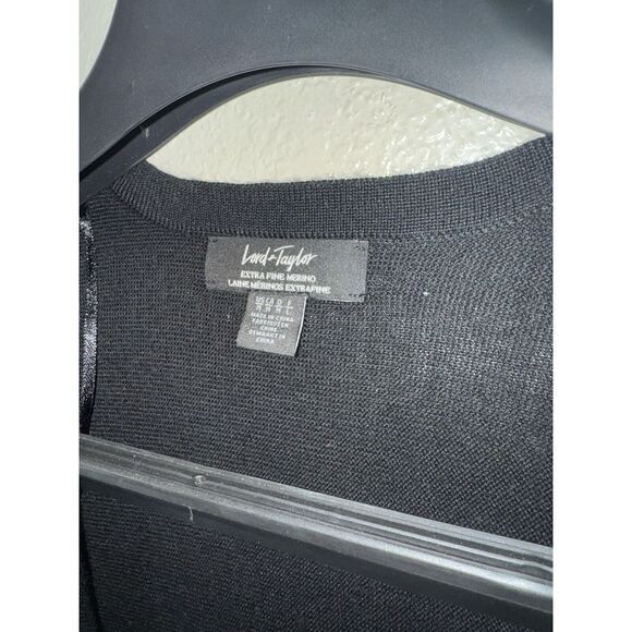 Lord & Taylor 100% Merino Wool Black Open Front Long Cardigan Sweater M Medium - Picture 2 of 8